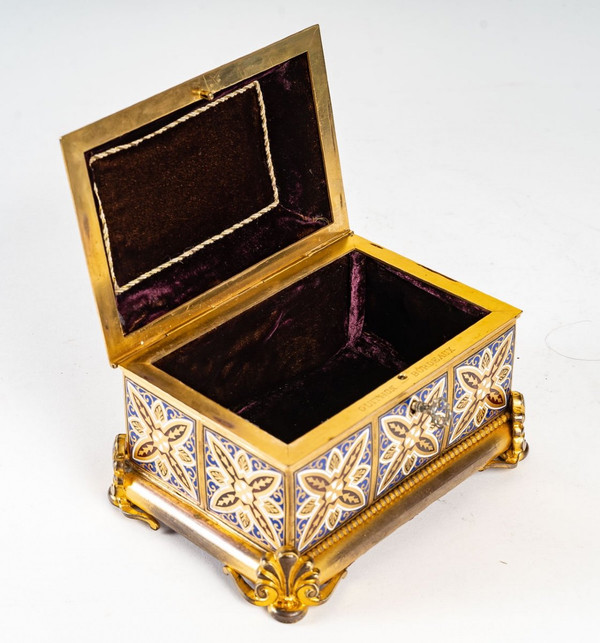 Boite à Bijoux En Bronze cloisonné et Doré avec Micromosaique Fin XIXème Siècle