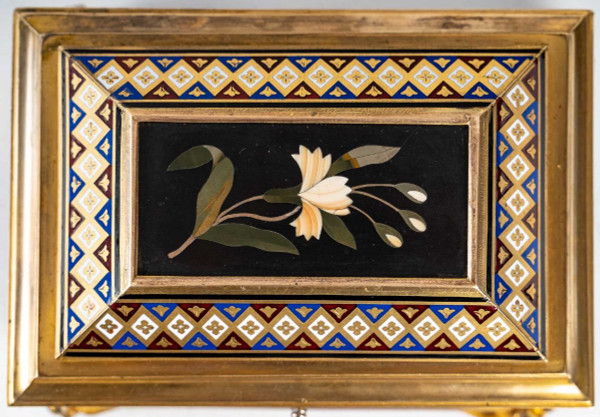 Boite à Bijoux En Bronze cloisonné et Doré avec Micromosaique Fin XIXème Siècle