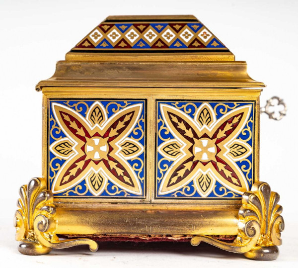 Boite à Bijoux En Bronze cloisonné et Doré avec Micromosaique Fin XIXème Siècle