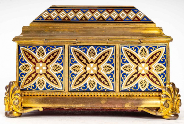 Boite à Bijoux En Bronze cloisonné et Doré avec Micromosaique Fin XIXème Siècle