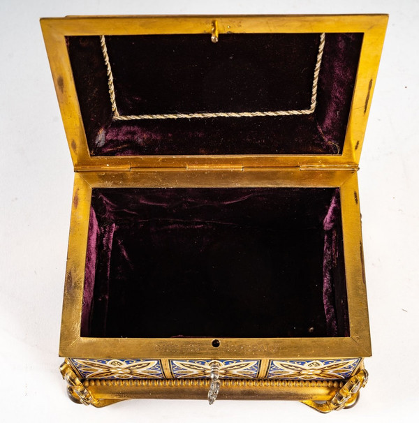 Boite à Bijoux En Bronze cloisonné et Doré avec Micromosaique Fin XIXème Siècle