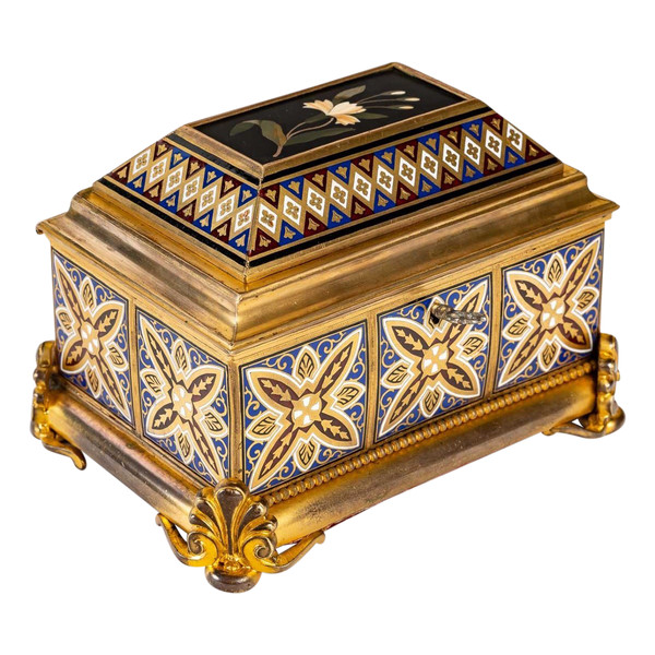 Boite à Bijoux En Bronze cloisonné et Doré avec Micromosaique Fin XIXème Siècle