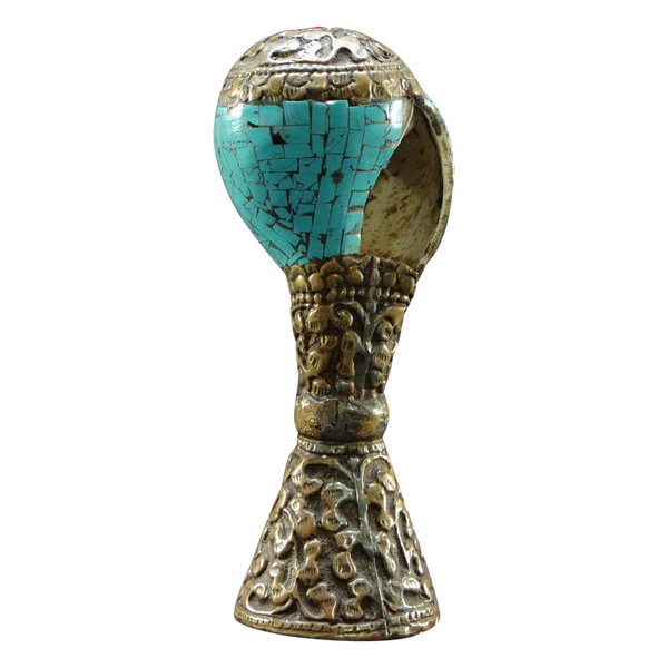 Tibet, Beginning Of The 20th Century, Seal (Stamp) In Embossed Copper And Turquoise On The Base Of A Shell (conch).