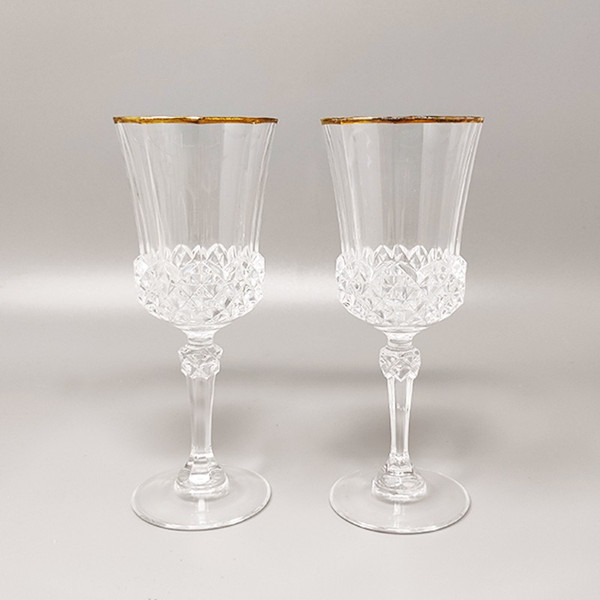 1970 Magnifique carafe en cristal avec 2 verres en cristal par RCR. Fabriqué en Italie