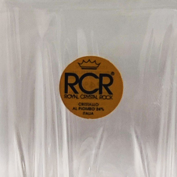 1970 Magnifique carafe en cristal avec 2 verres en cristal par RCR. Fabriqué en Italie