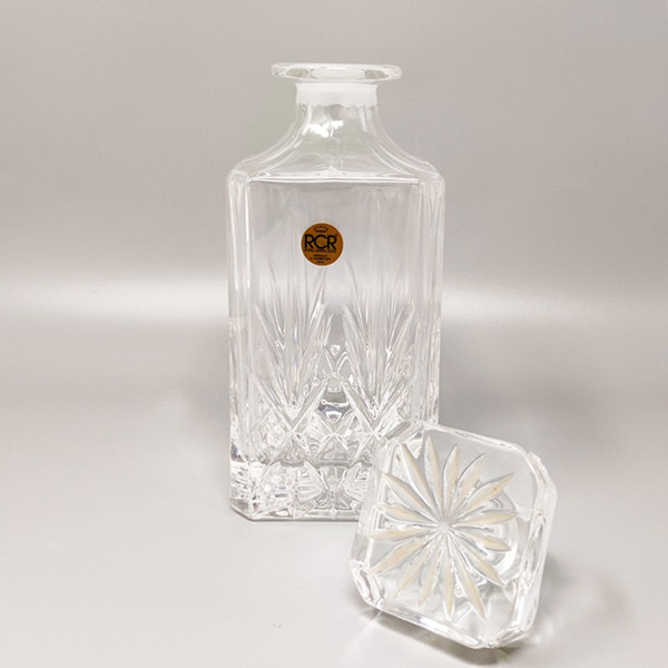 1970 Magnifique carafe en cristal avec 2 verres en cristal par RCR. Fabriqué en Italie