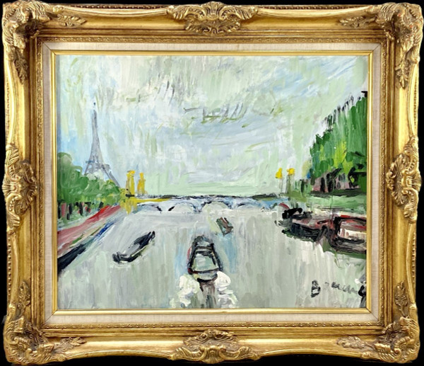 Mario Bonamici (1912-2002), Painting View Of Paris The Seine Pont Alexandre III 1970