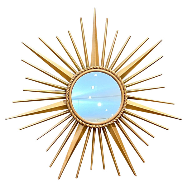 France, Années 1960, Miroir En Métal Doré De La Maison Chaty à Vallauris.