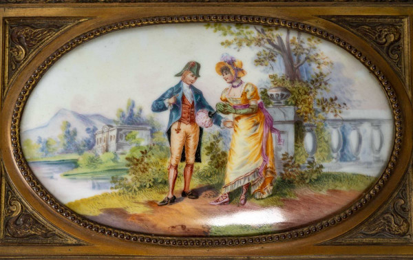 Importante Paire De Coffrets A Bijoux En Bronze Doré Et Plaques En Porcelaine XIXème Siècle