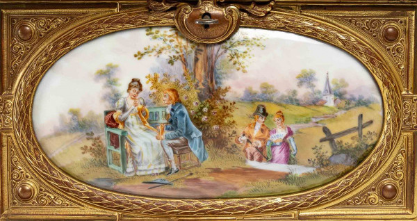 Importante Paire De Coffrets A Bijoux En Bronze Doré Et Plaques En Porcelaine XIXème Siècle