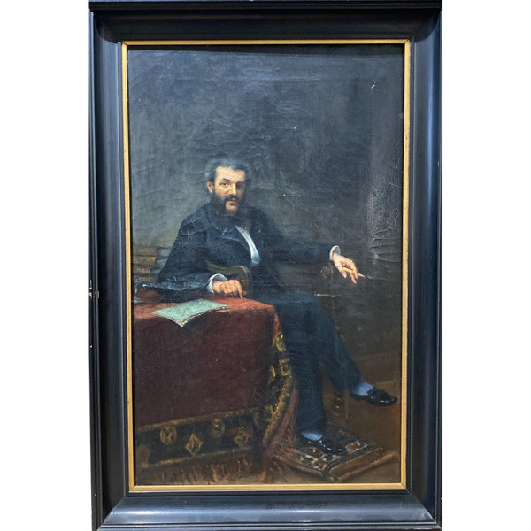 Französische Schule – Porträt eines Dandy mit einer Zigarette, 1885 – Spuren der Unterschrift