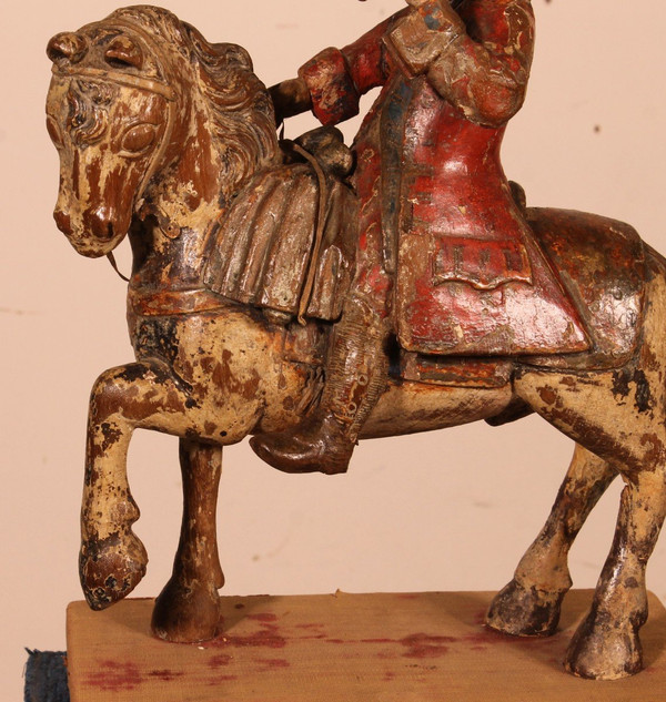 Cavaliere In Legno Intagliato - 18° Secolo