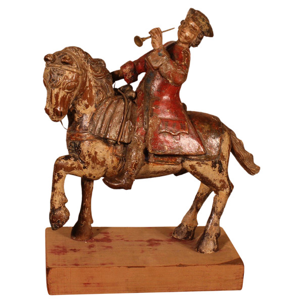 Cavaliere In Legno Intagliato - 18° Secolo