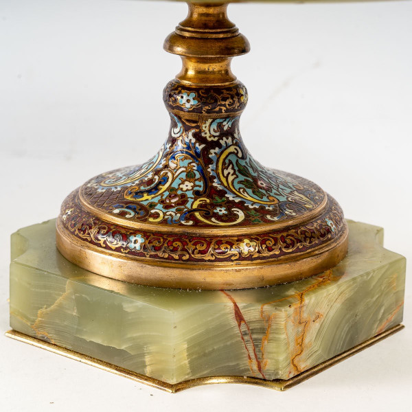 Une Coupe En Onyx Vert Et Bronze Cloisonnée Fin XIXème Siècle