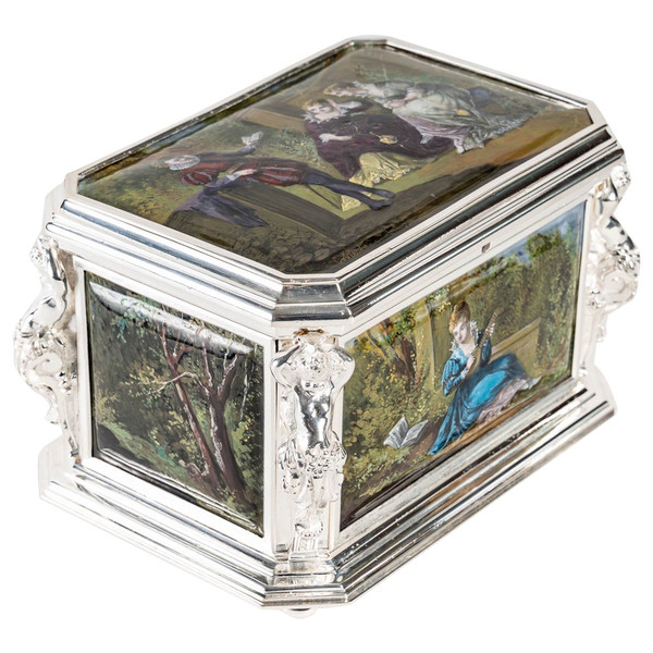 Jewelry Box In Enamel And Silver Bronze Late Nineteenth Century