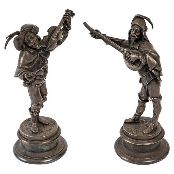 Coppia di sculture in bronzo argentato del XIX secolo