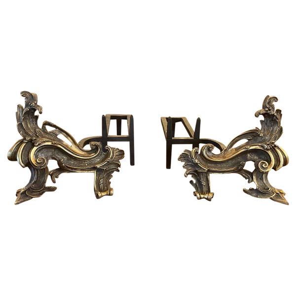 Pair Of Andiron Louis XV In Bronze -19 ° Century