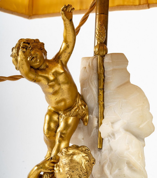 Lampada in bronzo dorato e marmo bianco Fin XIXème Siècle