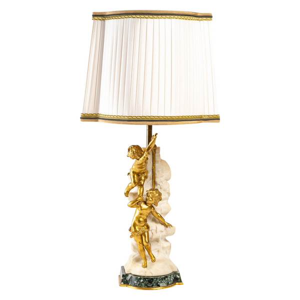 Lampada in bronzo dorato e marmo bianco Fin XIXème Siècle
