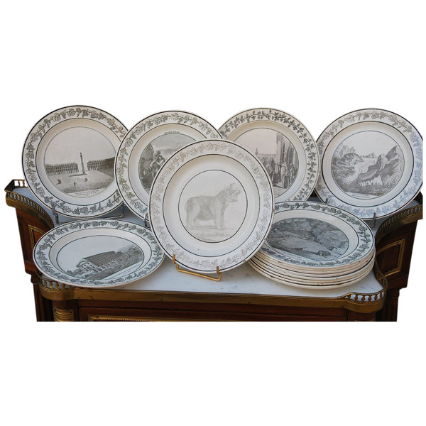 Set Of 14 Creil And Motereau Plates 19th century
