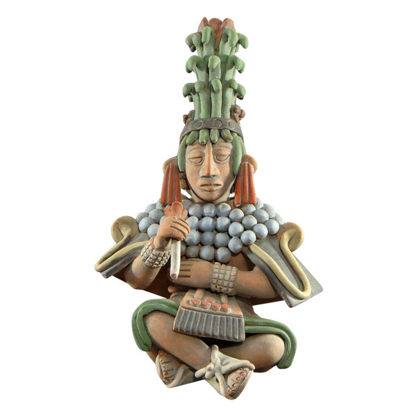 Messico, anni '60/'70, grande statua di dio azteco in terracotta policroma.