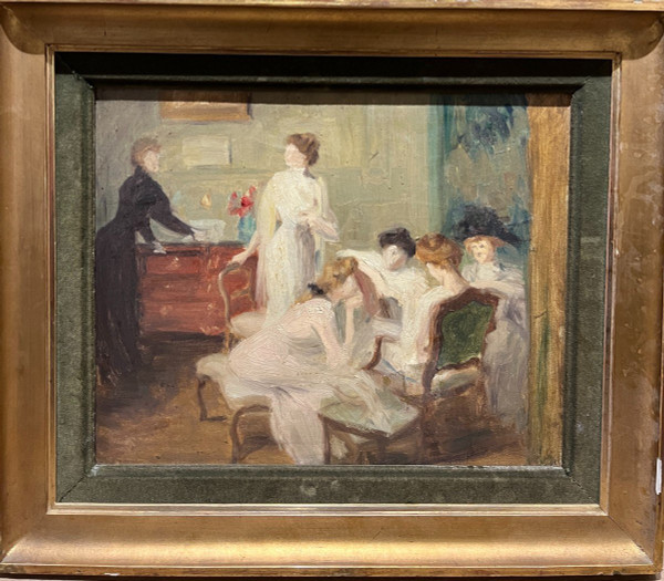 French Or English School - Elegantes Au Salon, Circa 1900 - 1910 - J.A.W?
