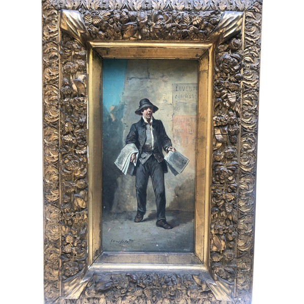 Léonard Saurfelt ( Circa 1840 - ? ) Le Vendeur De Journaux, Vers 1870