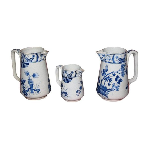 3 pichets pots à lait en faïence de Creil et Montereau décor Japon époque 19ème 