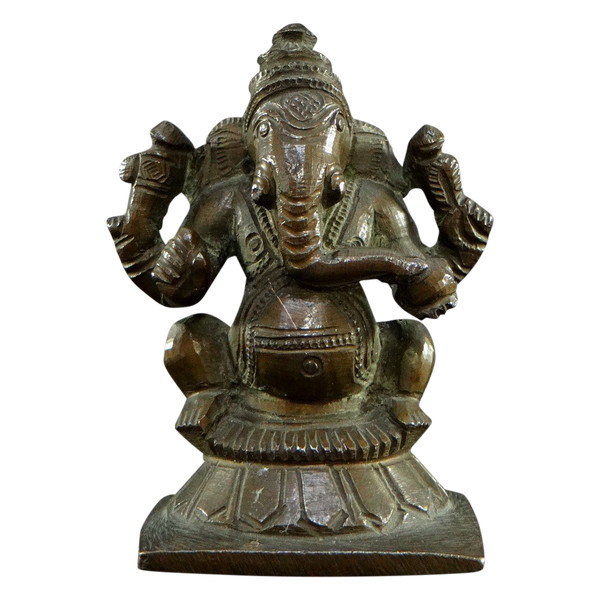 Inde, XIXème Siècle, Ancienne Petite Statue De Ganesh En Bronze.
