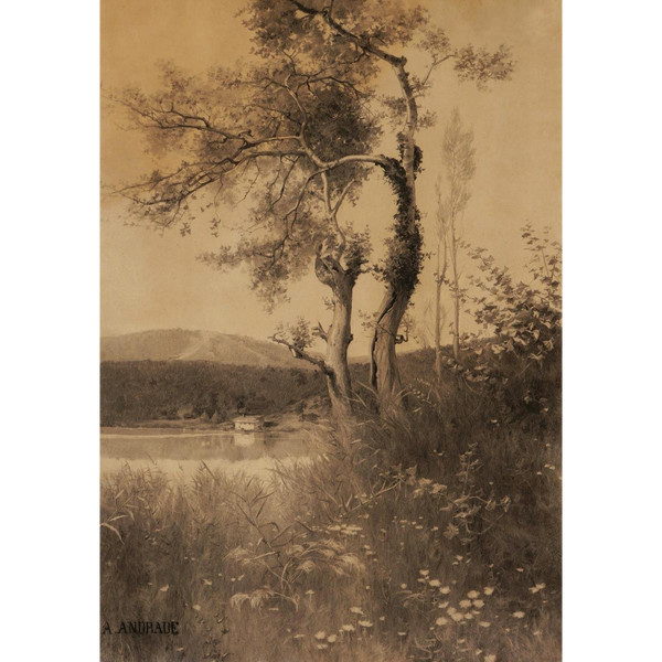 Alfredo d'ANDRADE, Paysage lacustre (grand format)