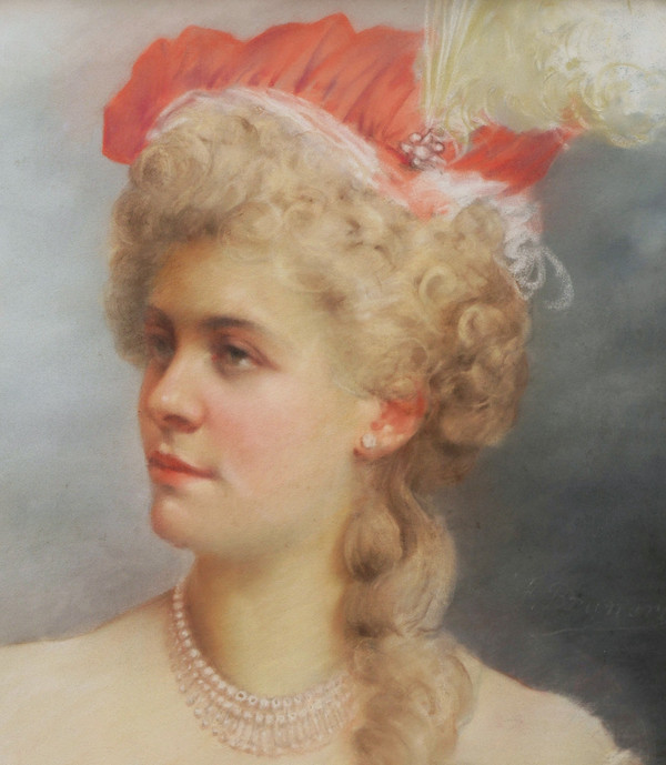 François BRUNERY, Portrait of a woman with a hat