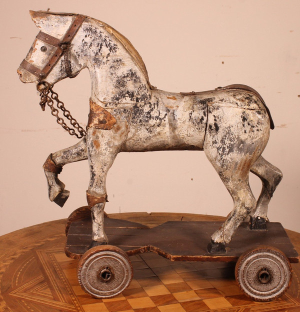 Cheval En Bois Polychrome Du 19° Siècle