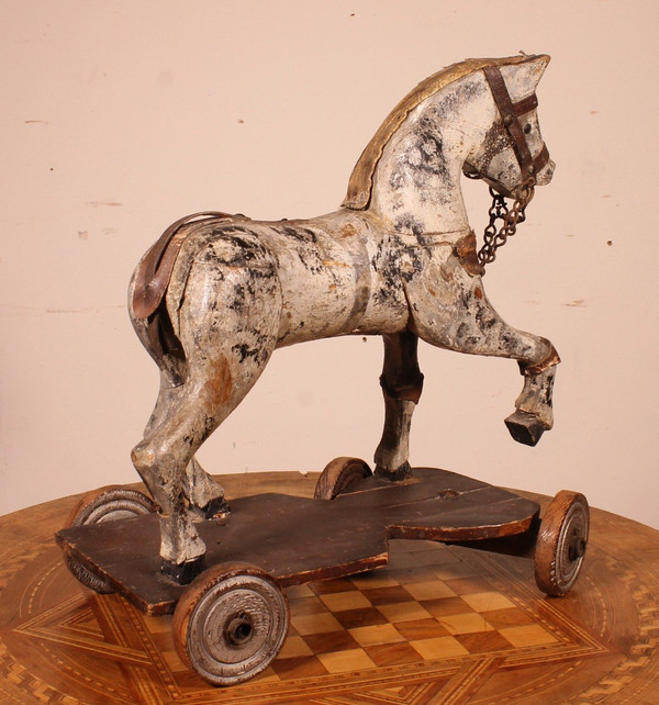 Cheval En Bois Polychrome Du 19° Siècle