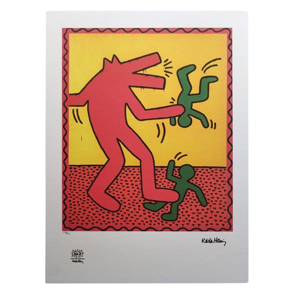 1990 Wunderschöne Originallithografie von Keith Haring in limitierter Auflage