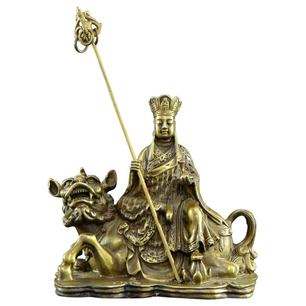 Giappone, XIX secolo, Gruppo in bronzo Bodhisattva Ksitigarbha seduto su un Kirin.