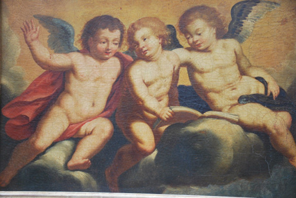 Huile Sur Toile Trois Putti , Italie XVIIIe siècle