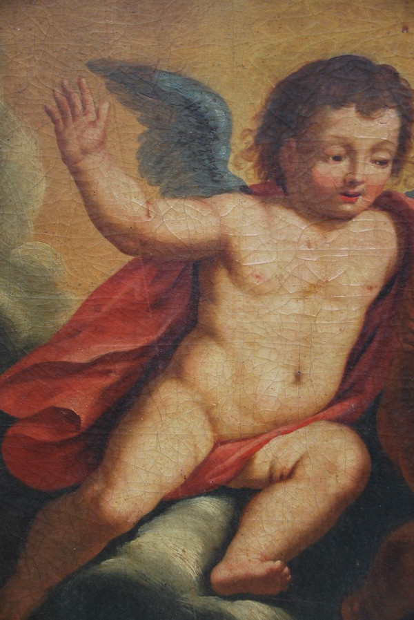 Huile Sur Toile Trois Putti , Italie XVIIIe siècle