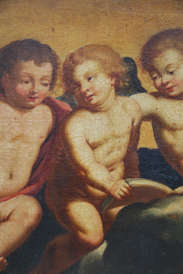 Huile Sur Toile Trois Putti , Italie XVIIIe siècle