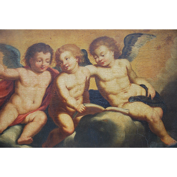 Huile Sur Toile Trois Putti , Italie XVIIIe siècle