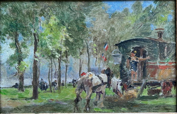 Scuola Post-Impressionista Francese Circa 1910 - Luna park o circo, Davanti alla Roulotte