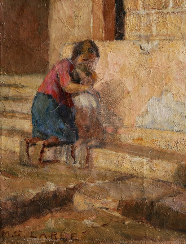 Marc Antoine Gustave LARÉE, Frau und ihr Kind in der Kirche San Pietro in Toscanella