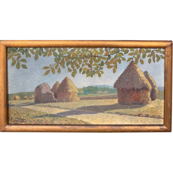 Eugène Verdevoye (1856-1926) - Landscape With Haystacks, Circa 1920
