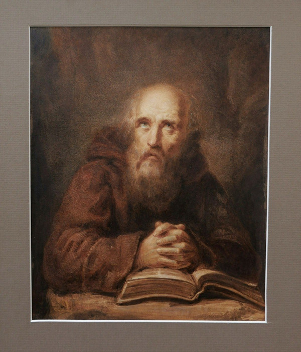 École FRANÇAISE début XIXème siècle, Moine franciscain en prière