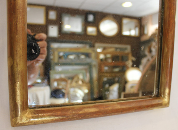 Petit Miroir Ancien Doré, Glace Mercure 32 X 45 Cm