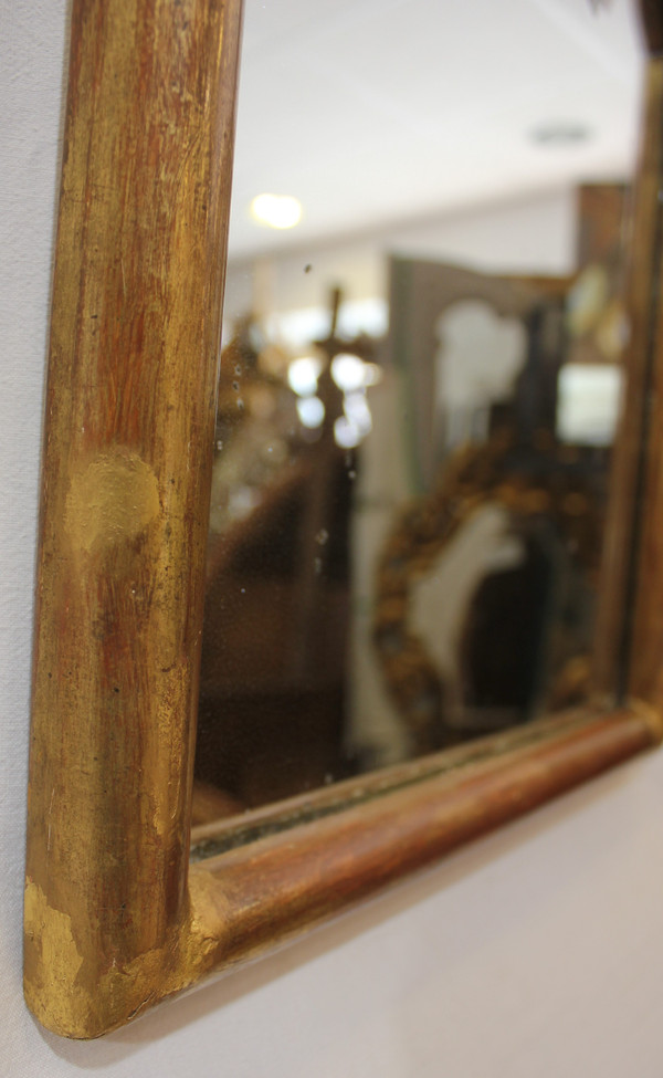 Petit Miroir Ancien Doré, Glace Mercure 32 X 45 Cm