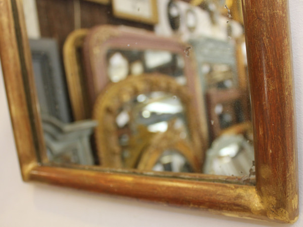 Petit Miroir Ancien Doré, Glace Mercure 32 X 45 Cm