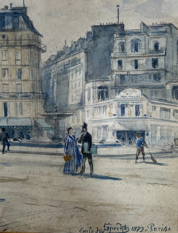 Emile De Specht (né En 1843) - Place Pigalle, La Nouvelle Athènes Et Le Café Du Rat Mort, 1879