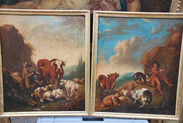 Paar Schäferleinwände, Italien um 1750