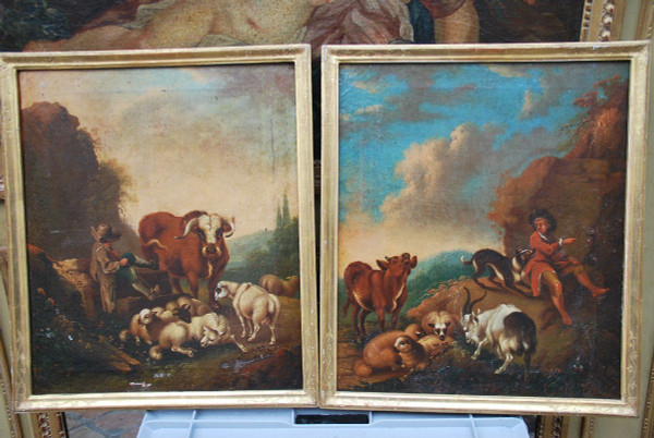 Paar Schäferleinwände, Italien um 1750