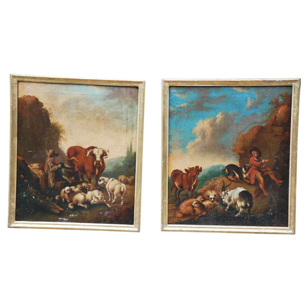 Paar Schäferleinwände, Italien um 1750